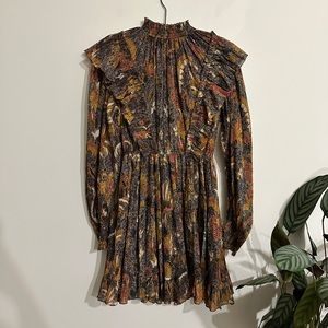 Ulla Johnson Vienne Ruffle Long Sleeve Brown Dress 6.